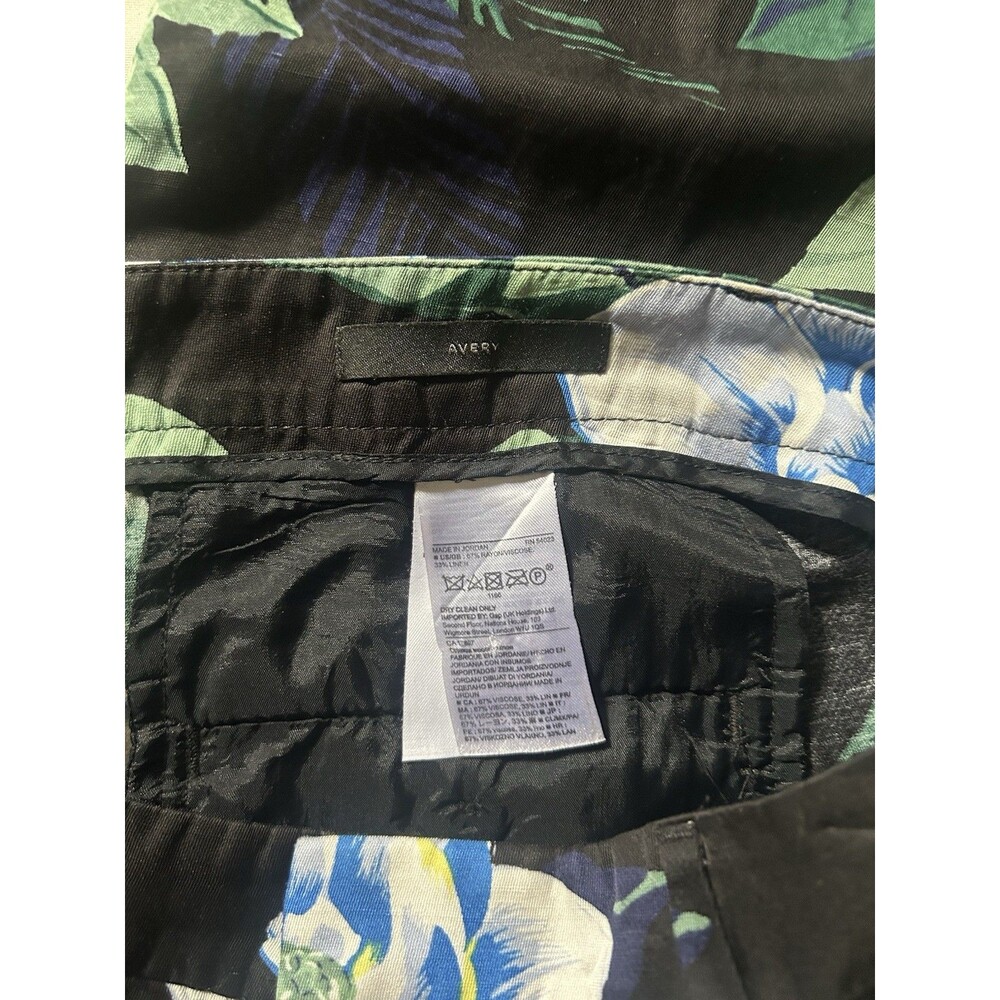 Banana Republic Avery FitLinen Blend Floral Print Ankle Pants Black Blue Size 10 - Picture 14 of 16